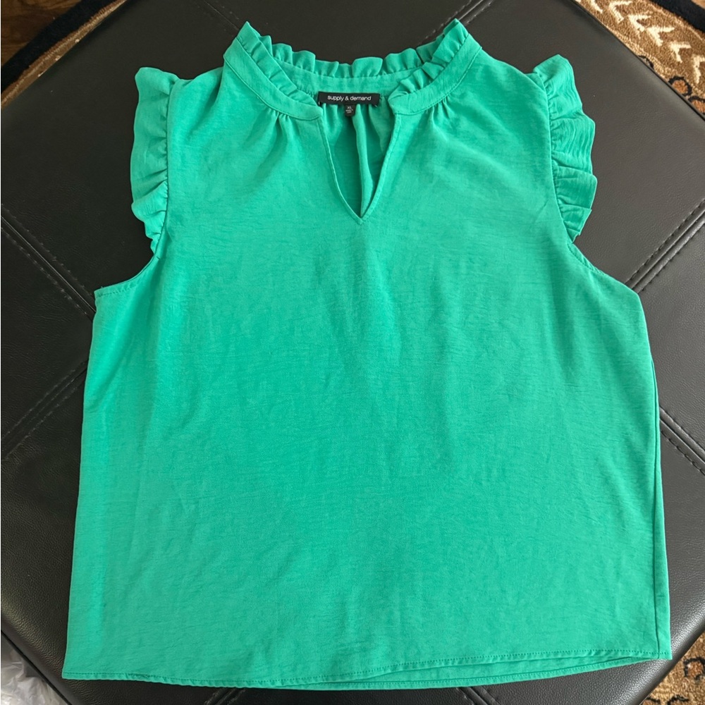 Ruffled Emerald Green Blouse by Supply & Demand